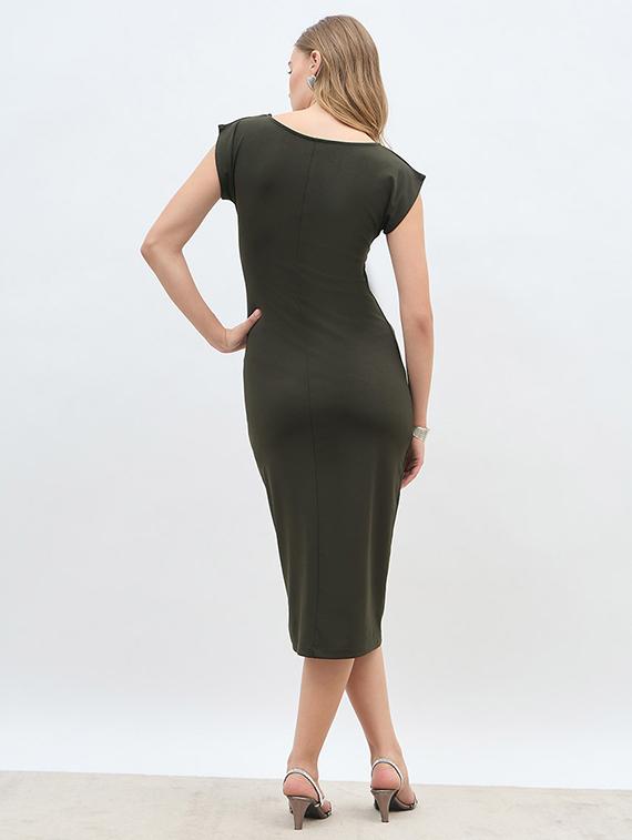 women solid cap sleeve ruched bodycon dress - 21971137 - Standard Image - 4