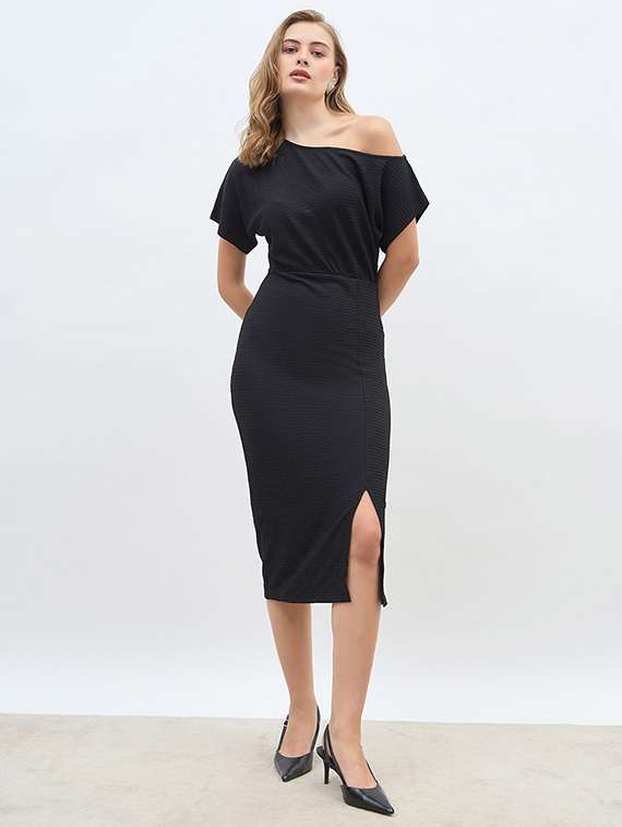 women black solid drop shoulder bodycon dress - 21971138 -  Standard Image - 1