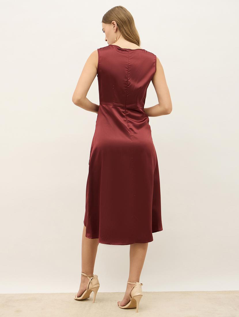 women maroon solid sleeveless wrap dress - 21971141 - Standard Image - 4