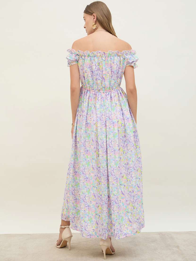 women printed off shoulder fit & flare dress - 21971145 -  Standard Image - 4