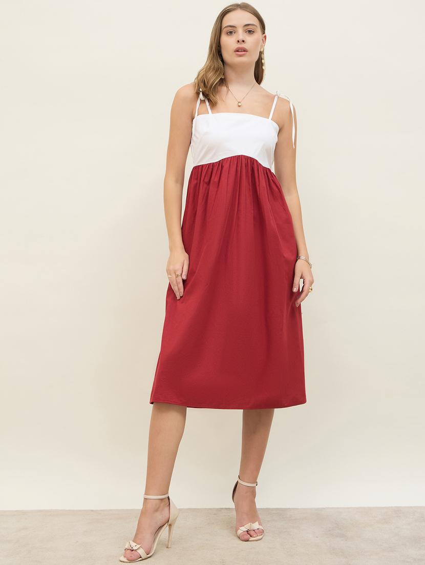 women color blocked shoulder strap a-line dress - 21971146 -  Standard Image - 1