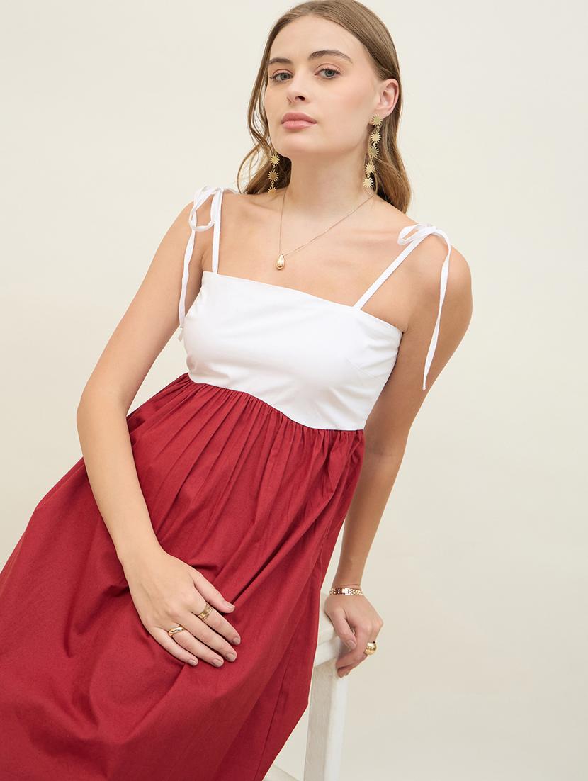women color blocked shoulder strap a-line dress - 21971146 - Standard Image - 6