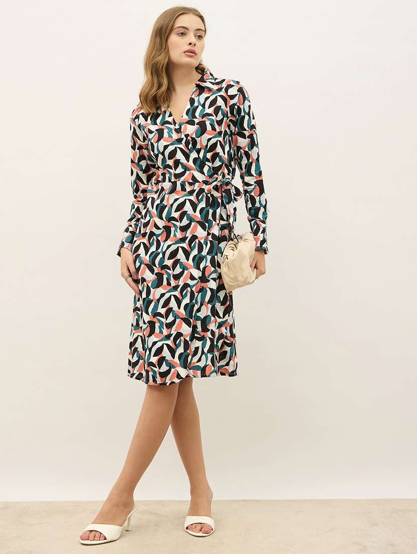 women printed collared puff sleeve a-line dress - 21971181 -  Standard Image - 1