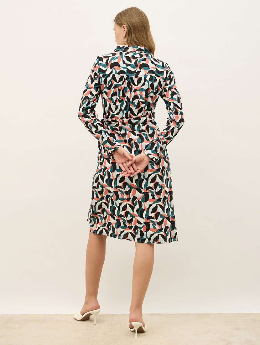 women printed collared puff sleeve a-line dress - 21971181 -  Standard Image - 4