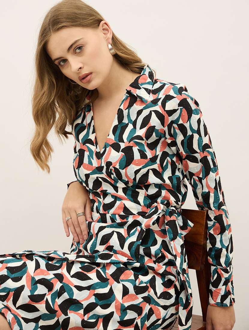 women printed collared puff sleeve a-line dress - 21971181 -  Standard Image - 6
