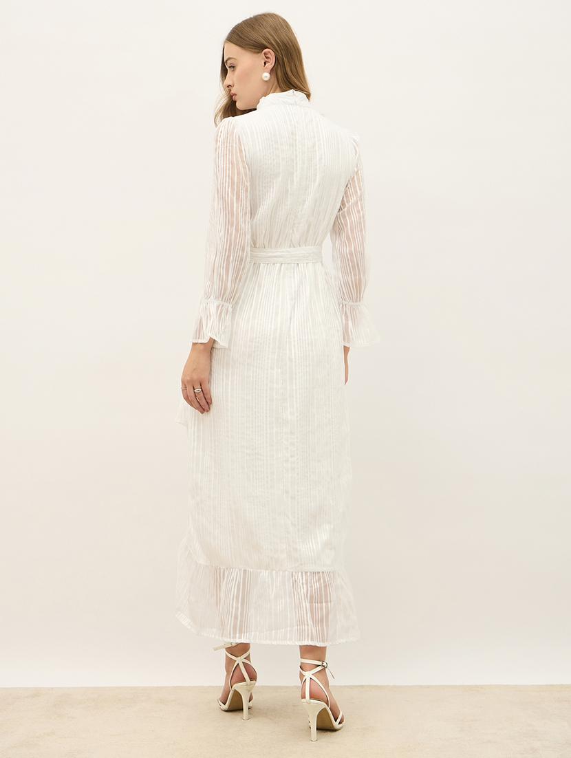 women self designed puff sleeve warp dress - 21971183 - Standard Image - 4