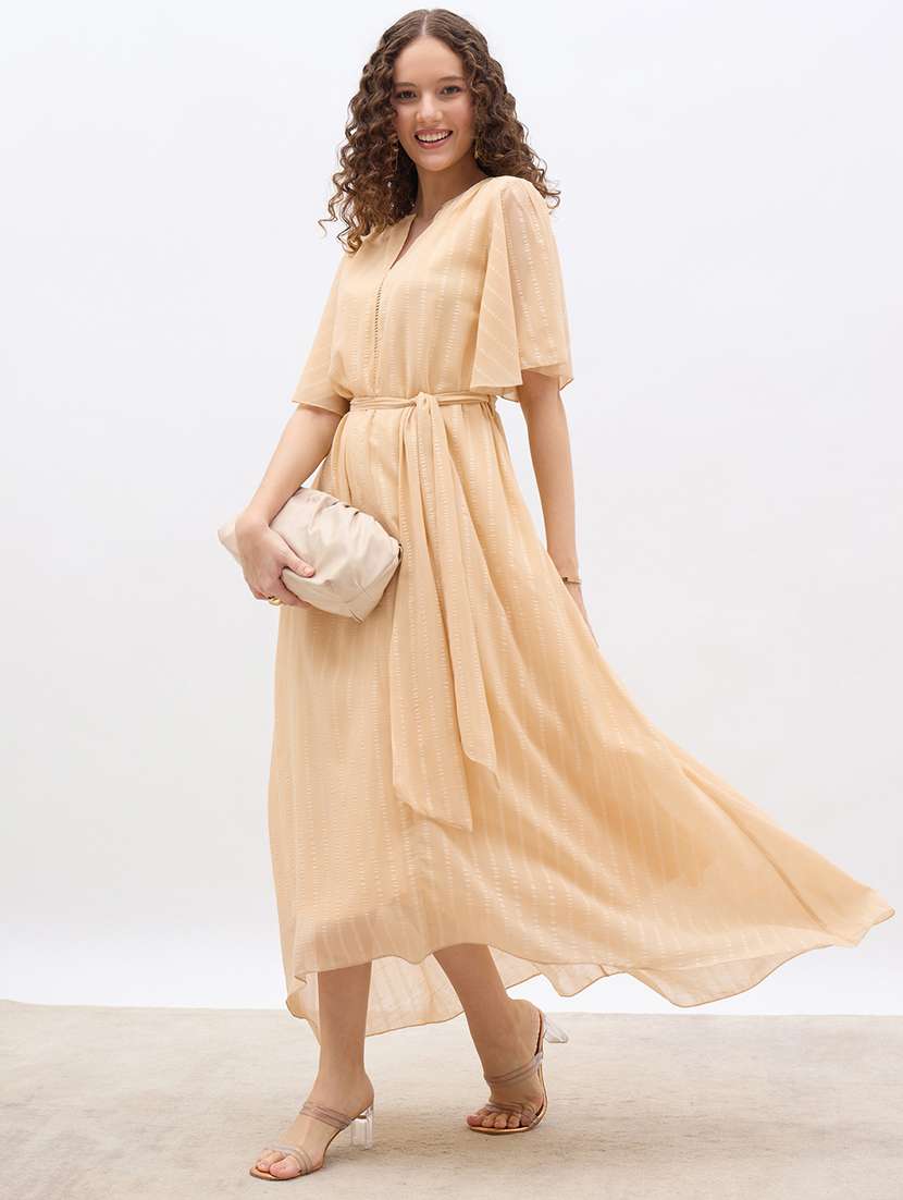 women self designed flared sleeve fit & flare dress