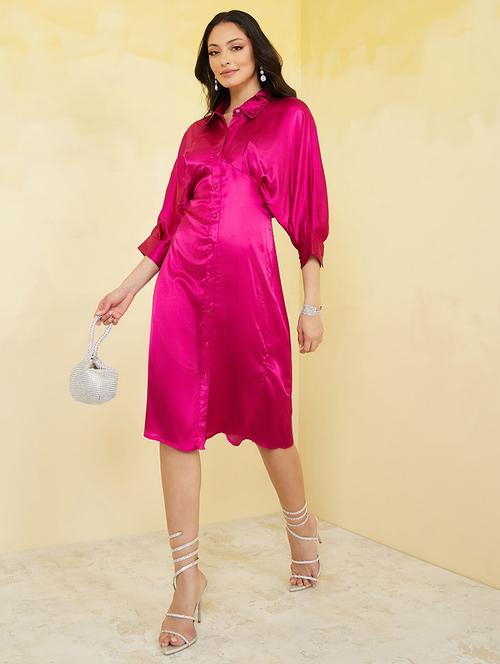 women solid collared batwing sleeve shirt dress - 21971195 - Standard Image - 0