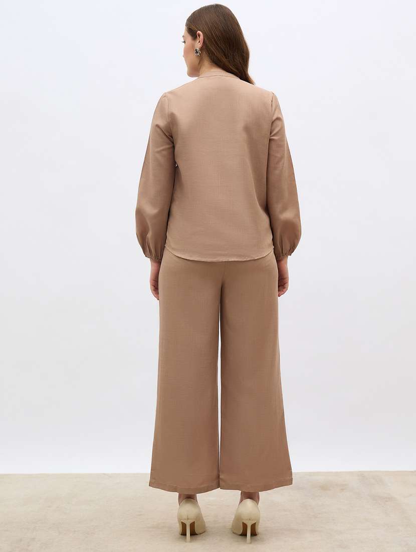 women solid shirt and trouser co-ord set - 21971204 -  Standard Image - 4