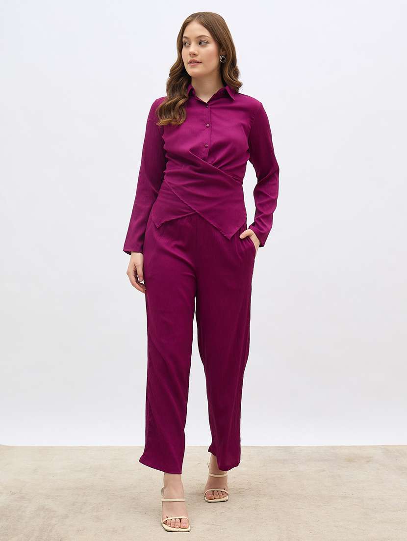 women solid shirt and trouser co-ord set - 21971205 -  Standard Image - 4
