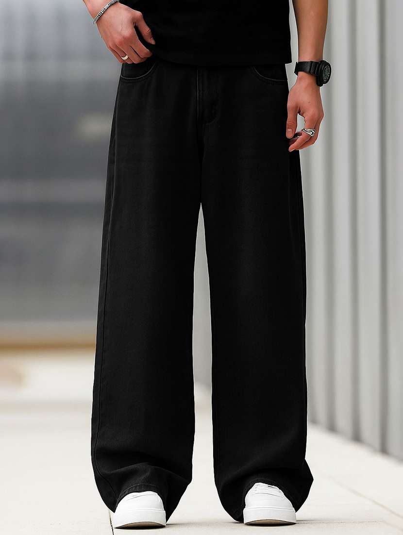 men solid mid rise baggy jeans
