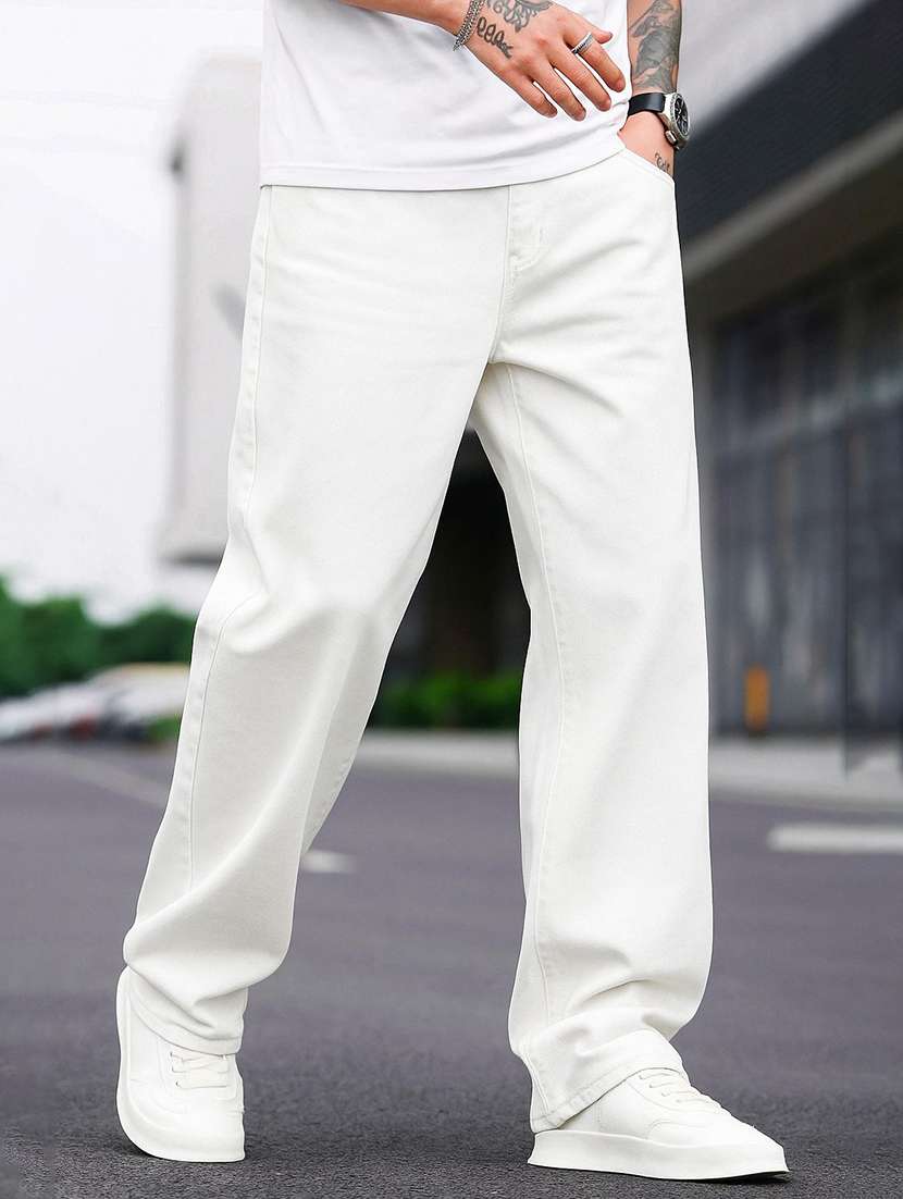 men solid mid rise straight fit jeans