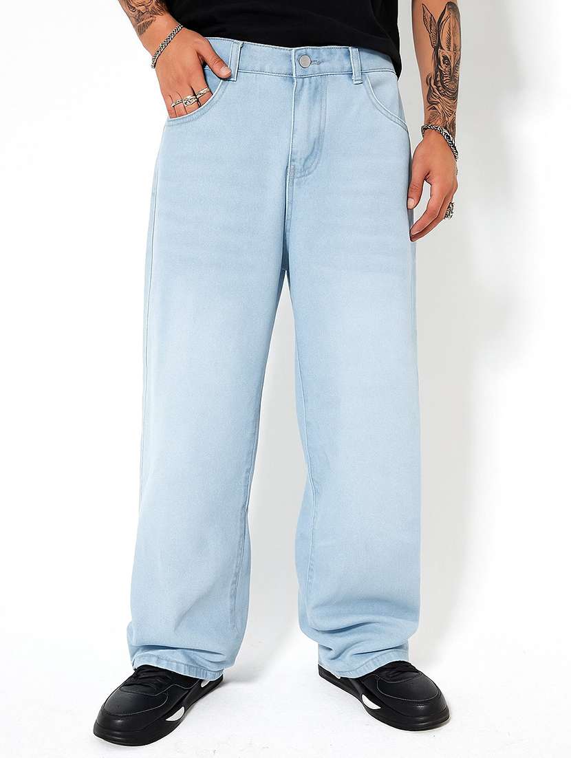men solid mid rise baggy jeans