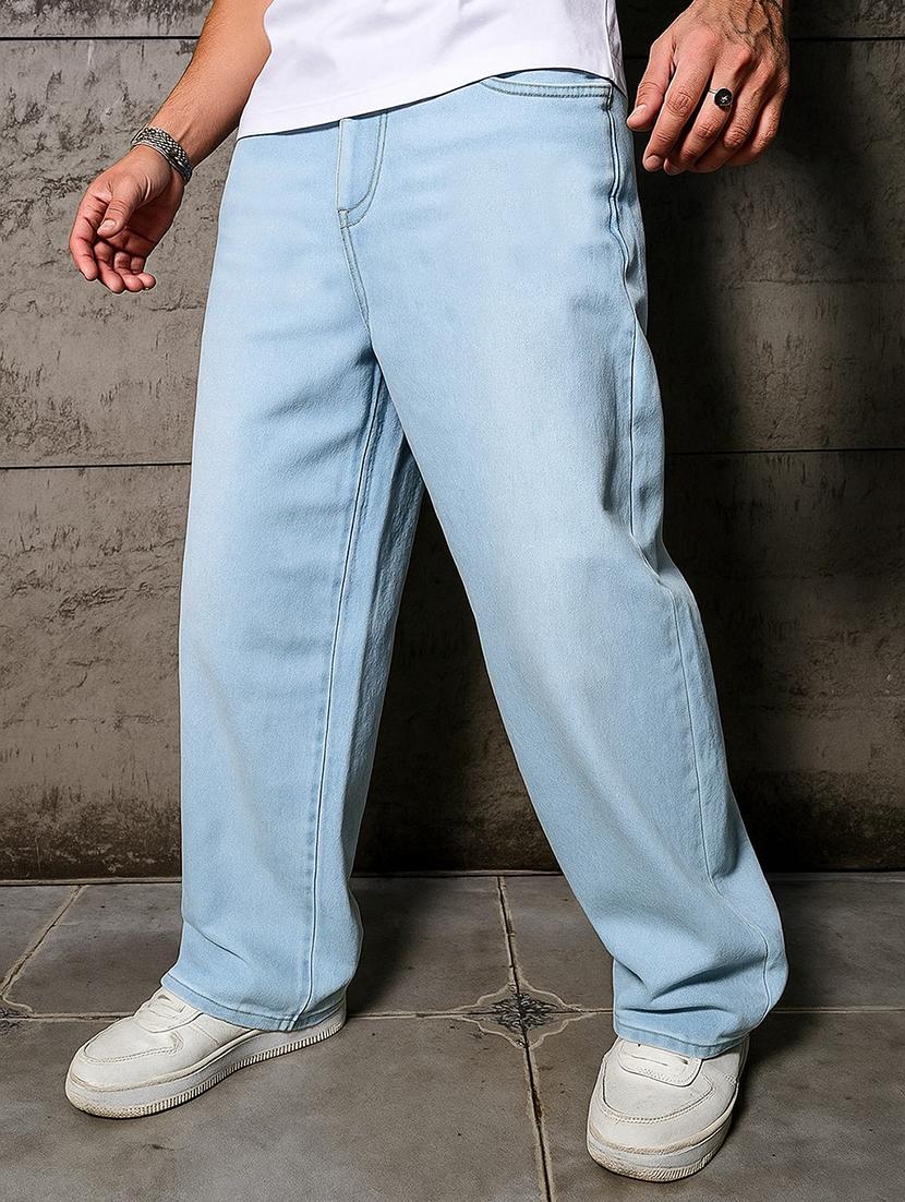 men plain mid rise full length baggy jeans - 21971222 -  Standard Image - 1