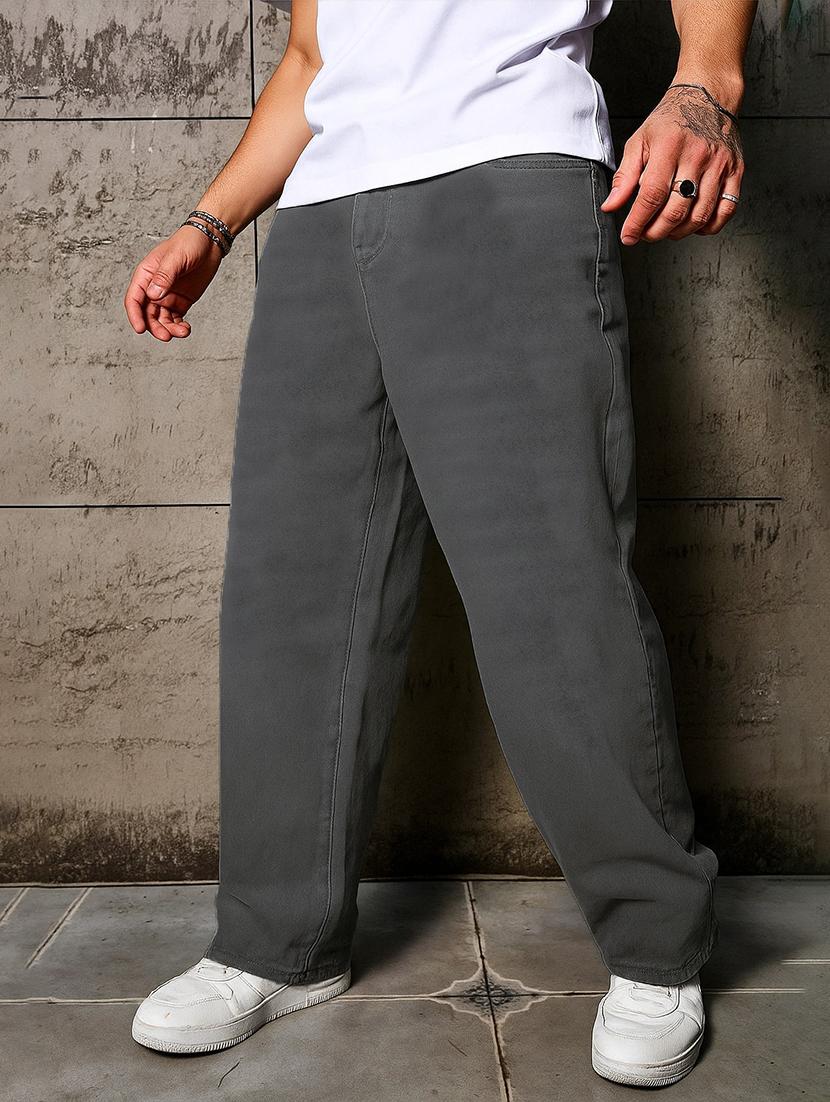 men plain mid rise full length baggy jeans - 21971226 - Standard Image - 1