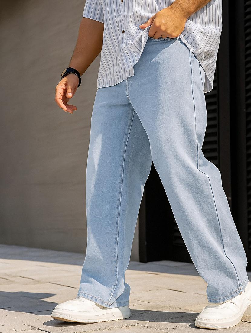 men plain mid rise full length baggy jeans - 21971227 - Standard Image - 1