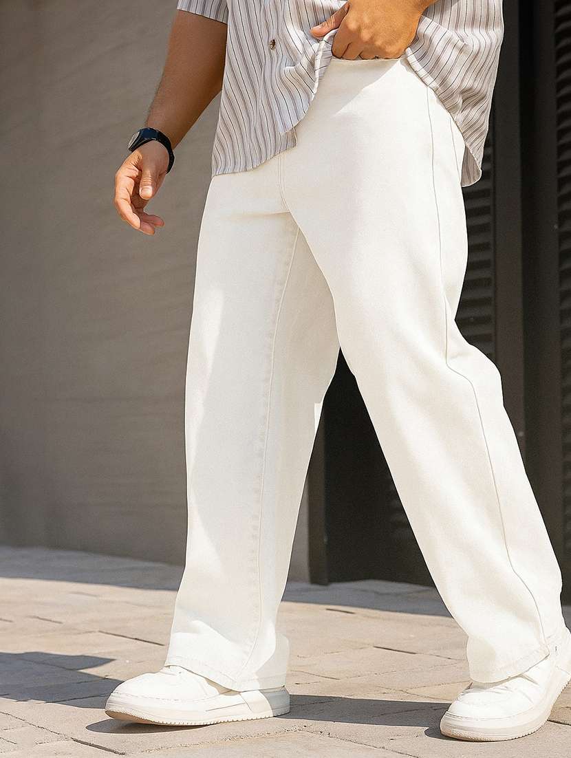 men plain mid rise full length baggy jeans - 21971229 -  Standard Image - 1