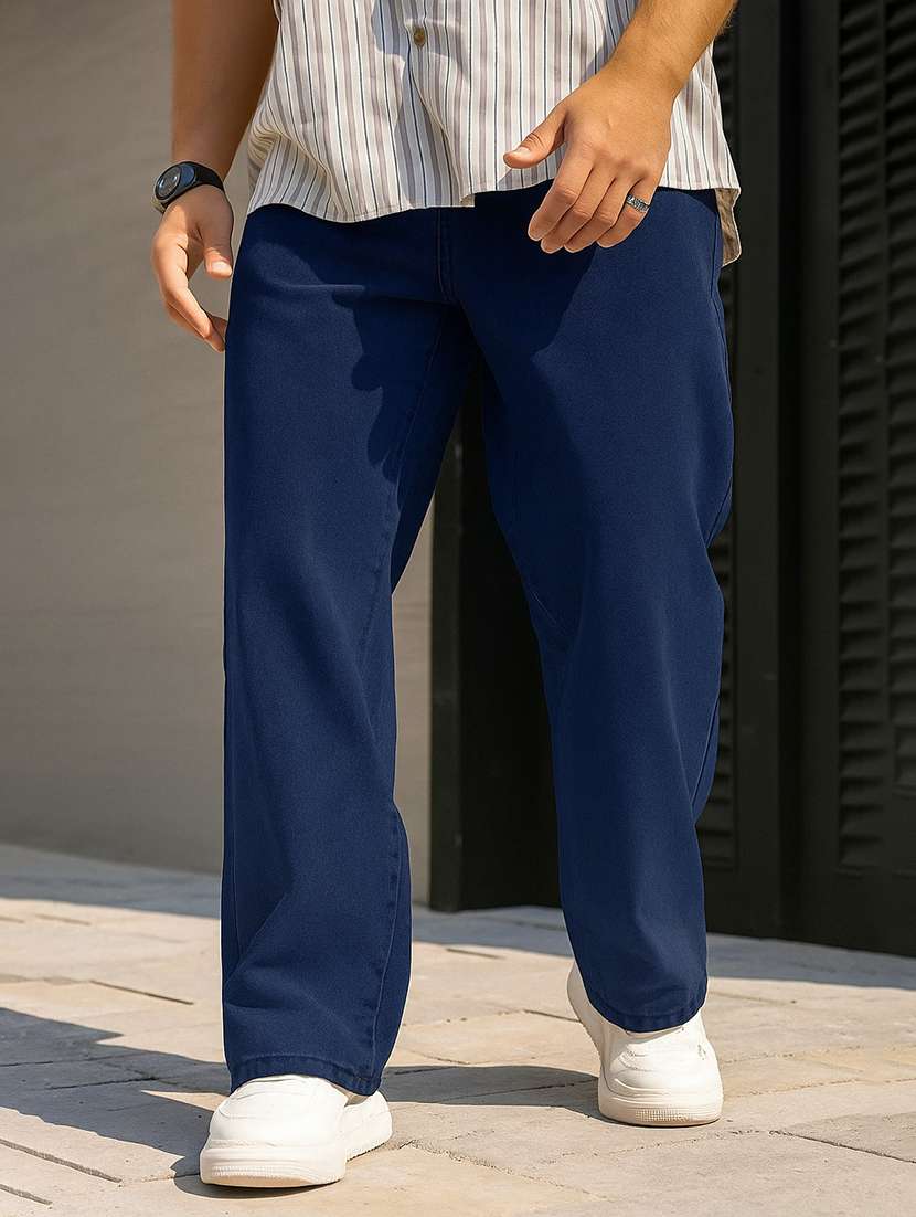 men plain mid rise full length baggy jeans