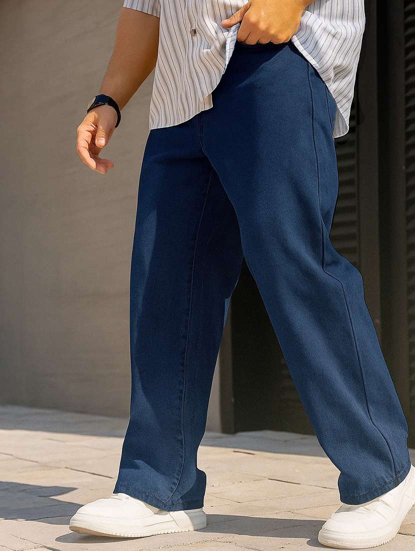 men plain mid rise full length baggy jeans - 21971230 -  Standard Image - 1