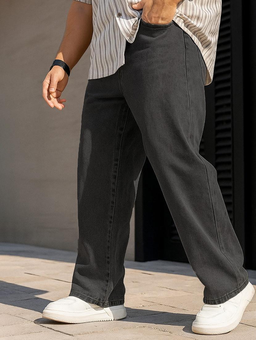 men plain mid rise full length baggy jeans - 21971231 - Standard Image - 1