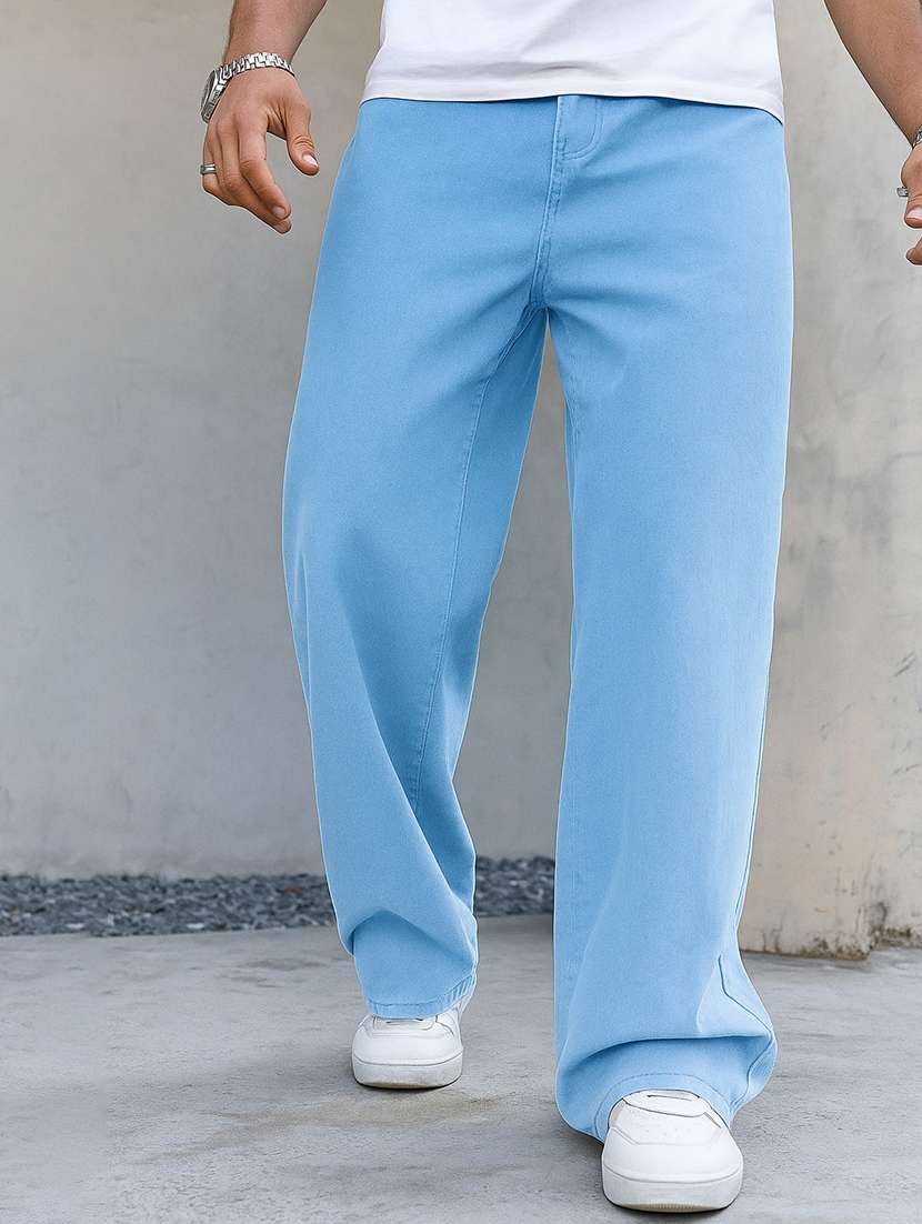 men plain mid rise full length baggy jeans - 21971232 -  Zoom Image - 0