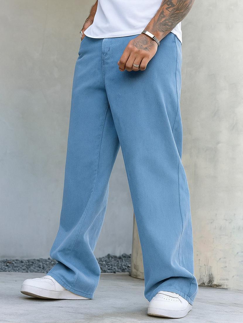 men plain mid rise full length baggy jeans - 21971232 - Standard Image - 1