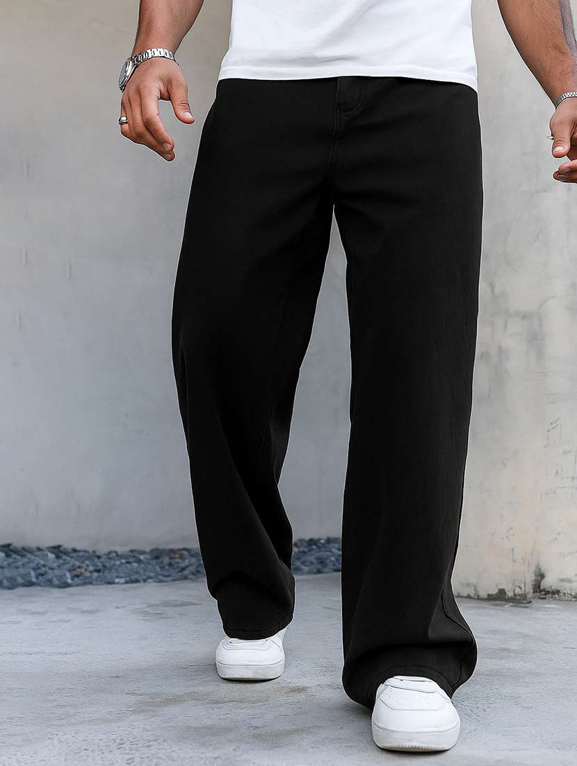 men plain mid rise full length baggy jeans