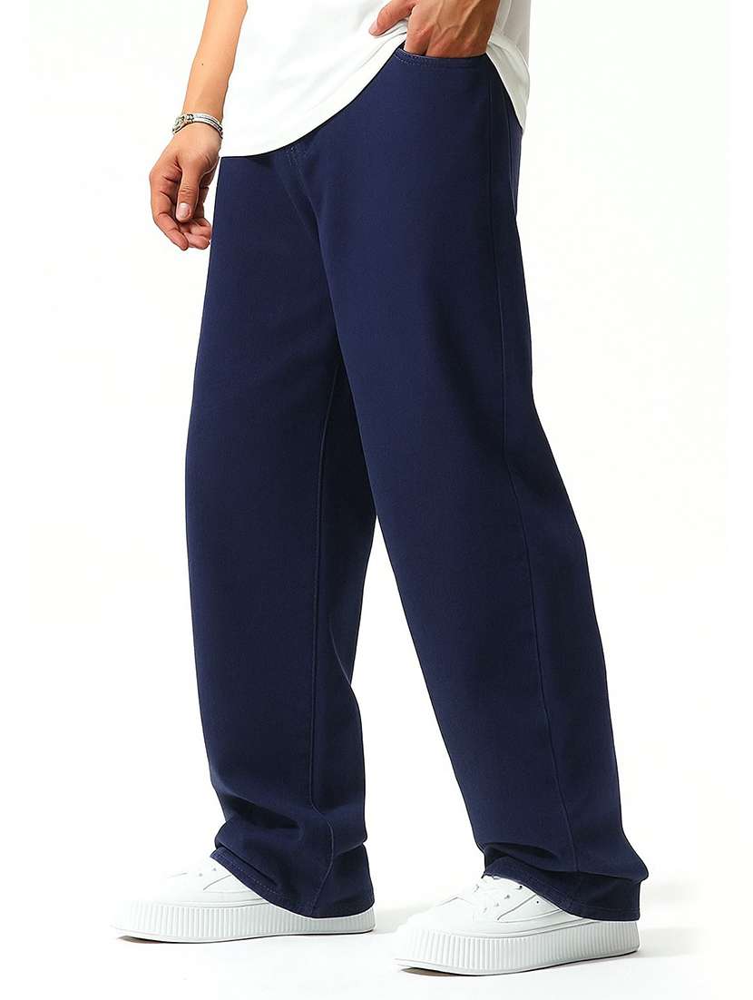 men plain mid rise full length baggy jeans - 21971240 -  Standard Image - 1