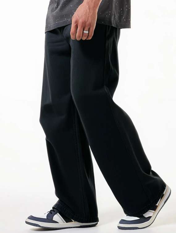 men plain mid rise full length baggy jeans - 21971243 -  Standard Image - 1