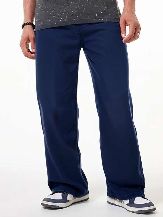 men plain mid rise full length baggy jeans