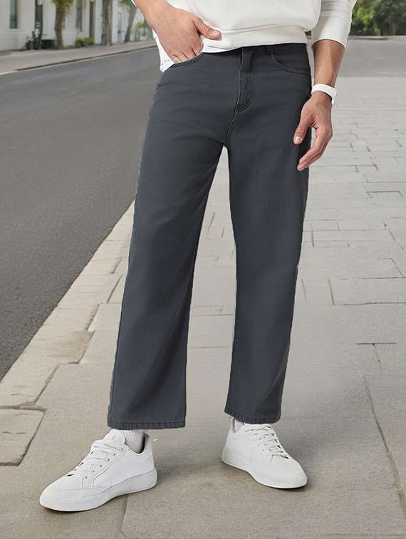 men plain mid rise full length straight fit jeans