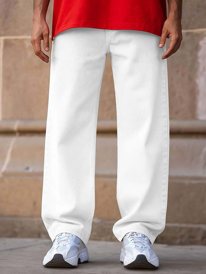 men plain mid rise full length baggy jeans