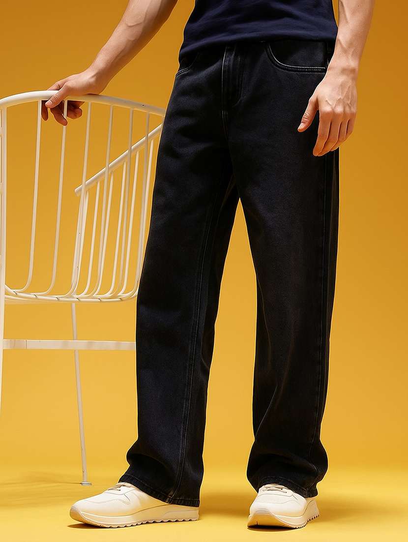 men plain mid rise full length baggy jeans - 21971258 -  Standard Image - 1