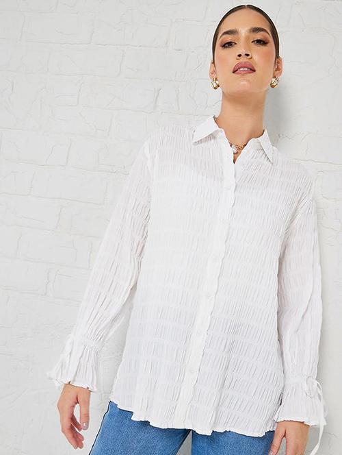 women white solid collared long sleeve shirt - 21971274 -  Standard Image - 0
