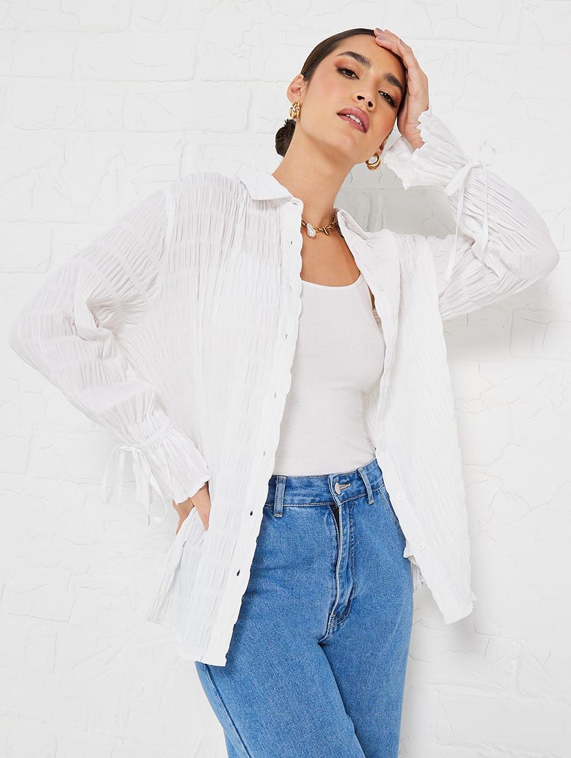 women white solid collared long sleeve shirt - 21971274 - Standard Image - 1