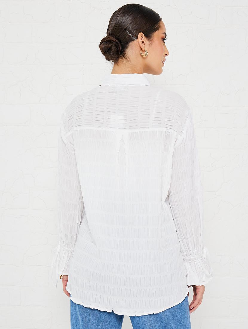 women white solid collared long sleeve shirt - 21971274 - Standard Image - 4