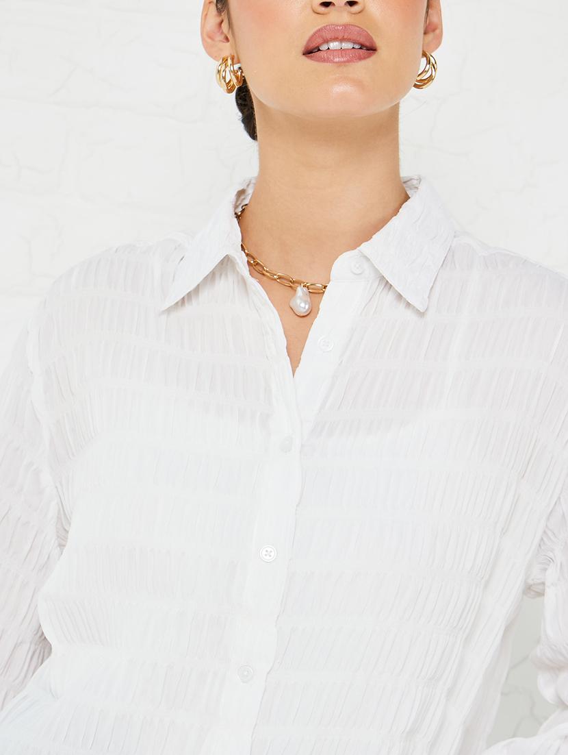 women white solid collared long sleeve shirt - 21971274 - Standard Image - 6