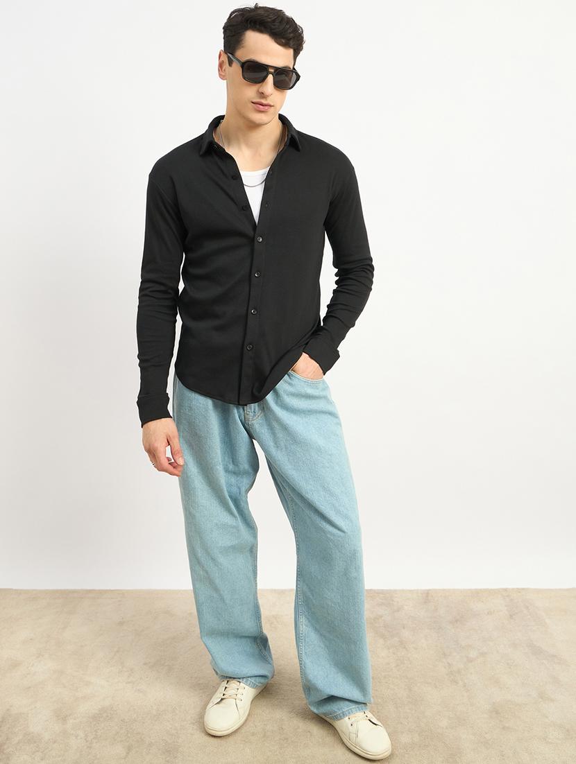 men solid collared long sleeve casual shirt - 21971276 - Standard Image - 4