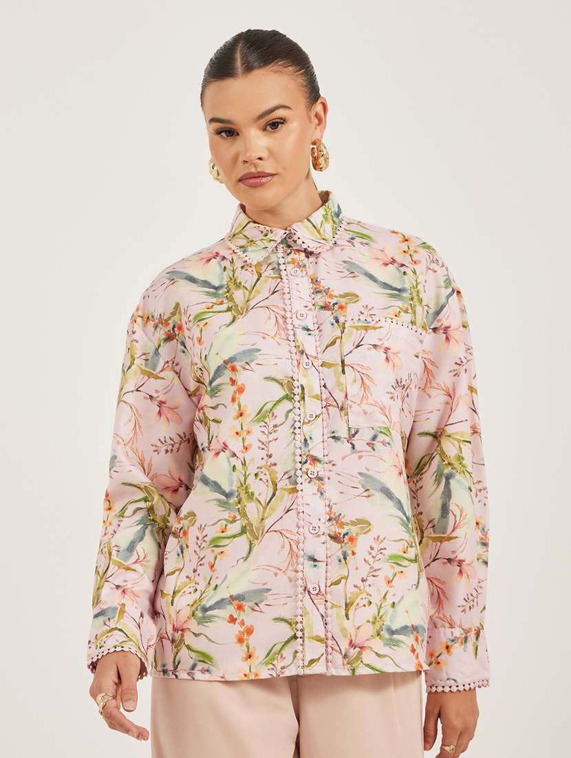 women floral print collared long sleeve shirt - 21971278 - Standard Image - 1