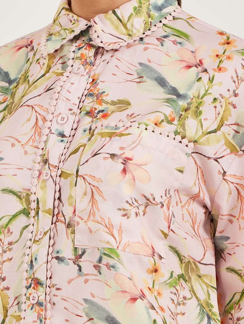 women floral print collared long sleeve shirt - 21971278 - Standard Image - 4