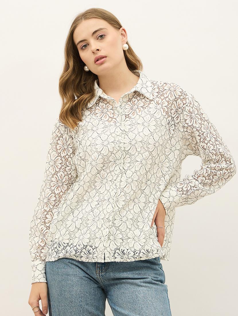 women floral print collared long sleeve shirt - 21971279 - Zoom Image - 0