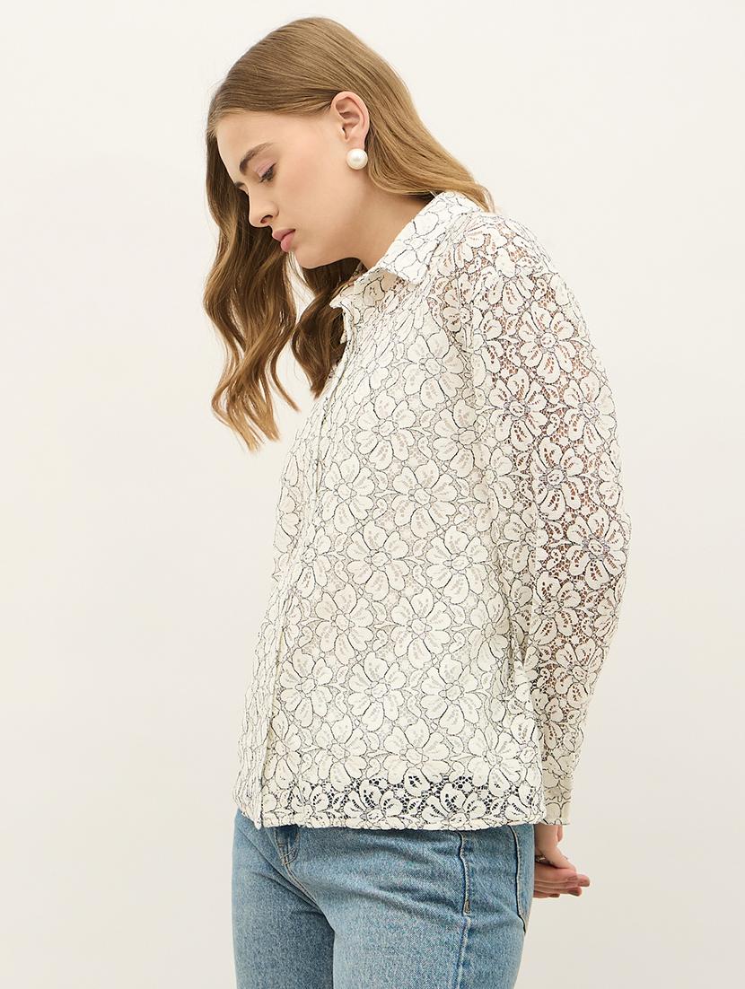 women floral print collared long sleeve shirt - 21971279 -  Standard Image - 1