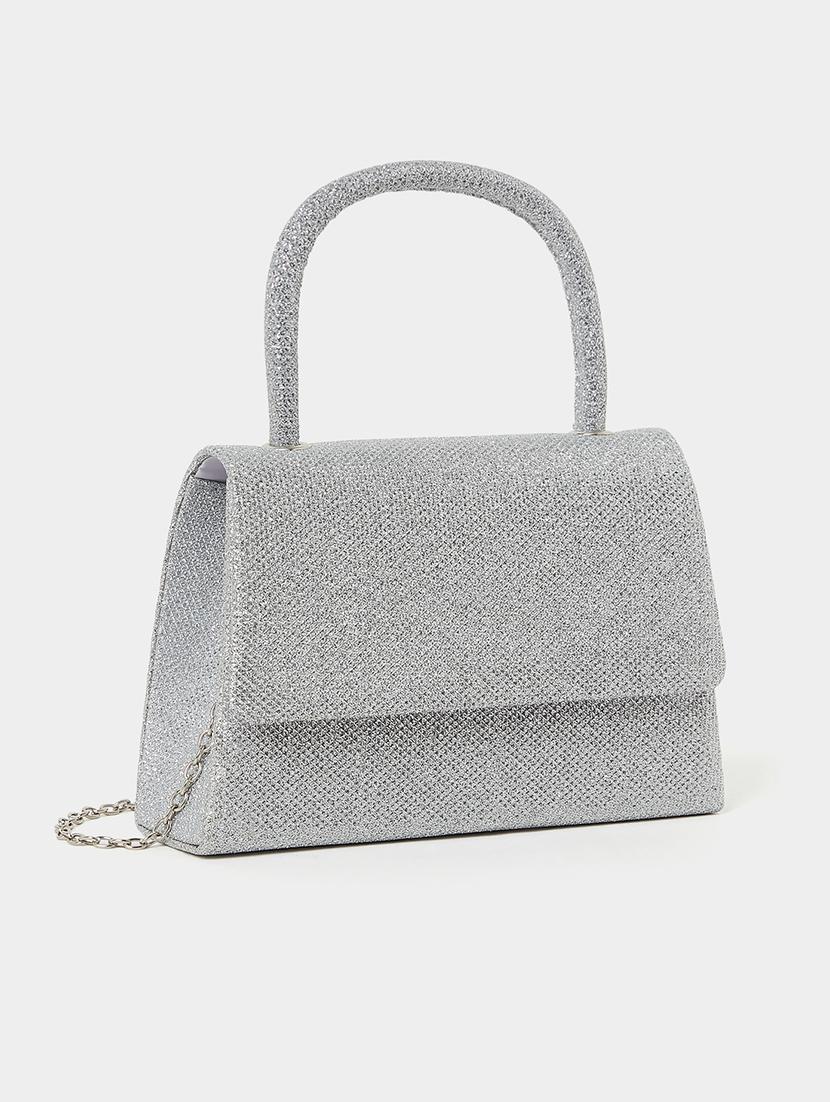 silver textured polyester flap over handbag - 21971292 -  Standard Image - 1