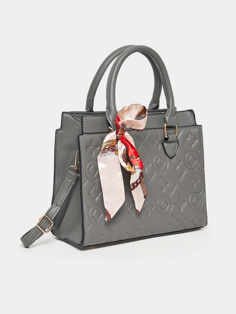 grey embossed pu stylish city bag