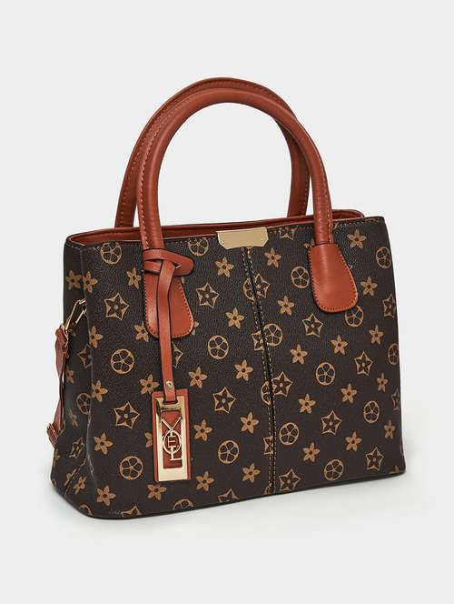 women printed tan pu leather handbag - 21971294 -  Standard Image - 0