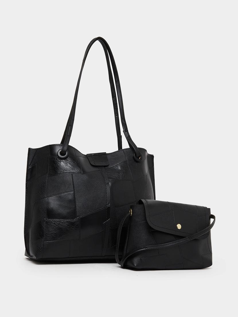 women textured black pu shoulder bag set - 21971295 - Zoom Image - 0