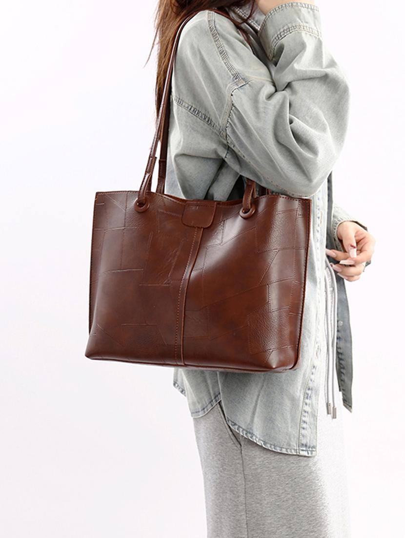 brown textured pu shoulder bag set - 21971296 -  Standard Image - 1