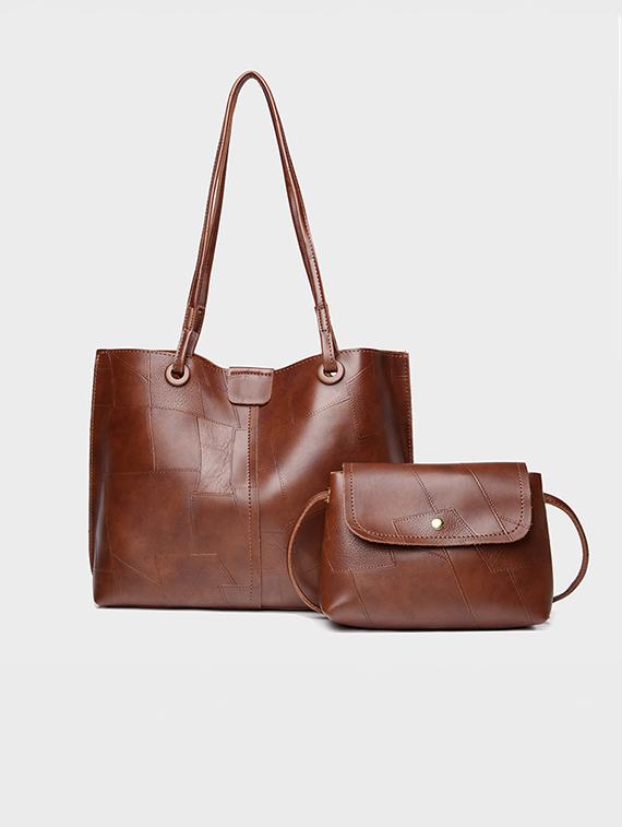 brown textured pu shoulder bag set - 21971296 - Standard Image - 4