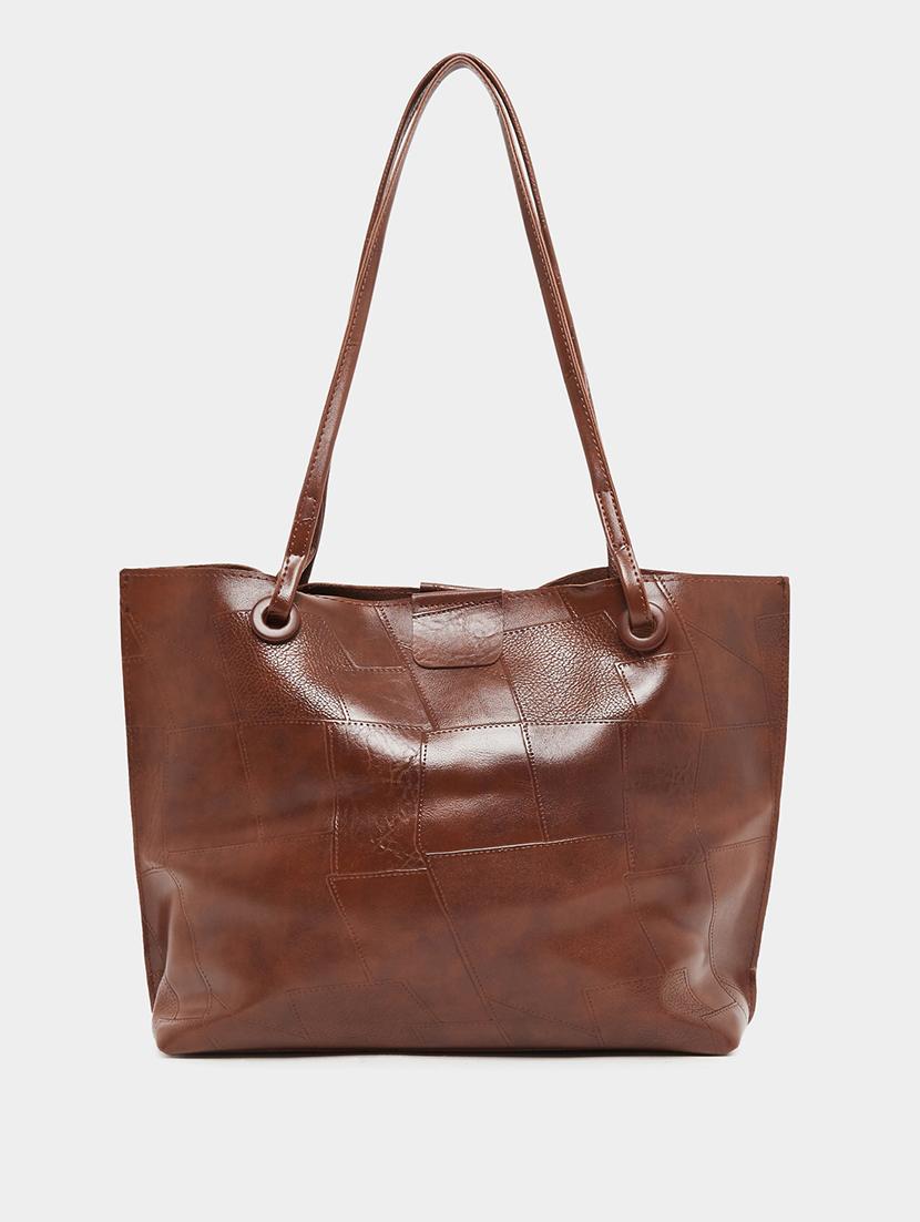 brown textured pu shoulder bag set - 21971296 - Standard Image - 6