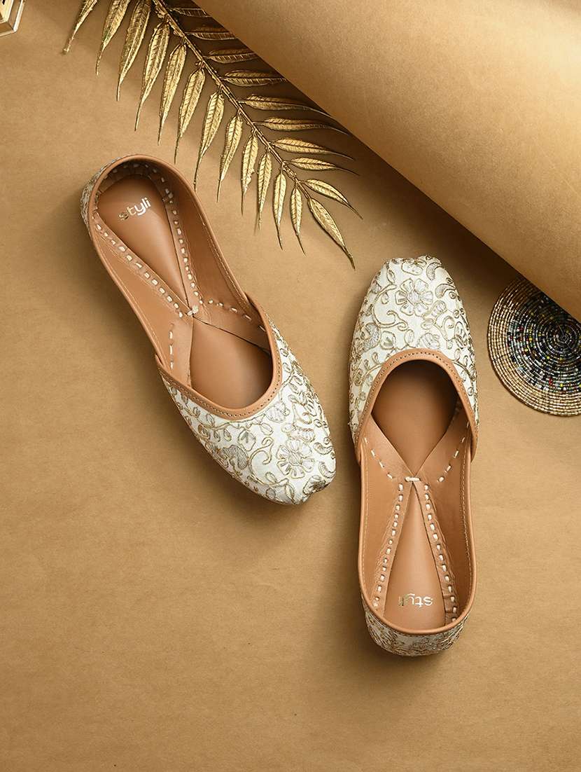 women cream embroidered slip on juti - 21971308 -  Standard Image - 1